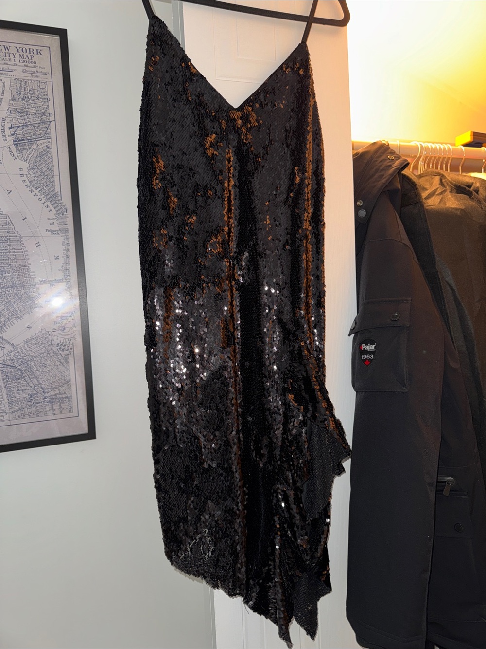 Black Sequin Midi Slip Dress - Women's Evening Dress